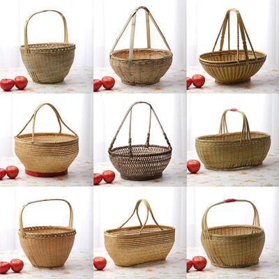 采购产品纯手工竹篮，竹篮，背包绿色皮革篮子，储物篮，杭州蓝色