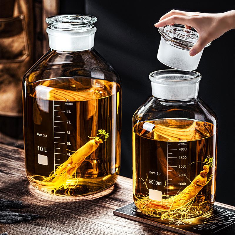 耐高温高硼硅高透泡酒玻璃瓶带刻度密封罐酒坛多用储物罐酒缸酒壶
