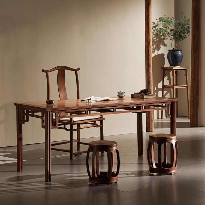觅见东方新中式明式黑胡桃实木茶室书房禅意家具茶桌书桌茶台桌椅