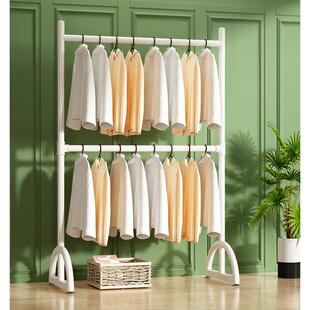 简易晾衣架室内小型双层可调可调衣架卧室宿舍白色衣架悬挂杆