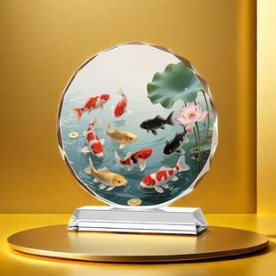 九鱼莲花图水晶摆件九鱼图入口装 饰画聚财招财表乔迁开幕礼