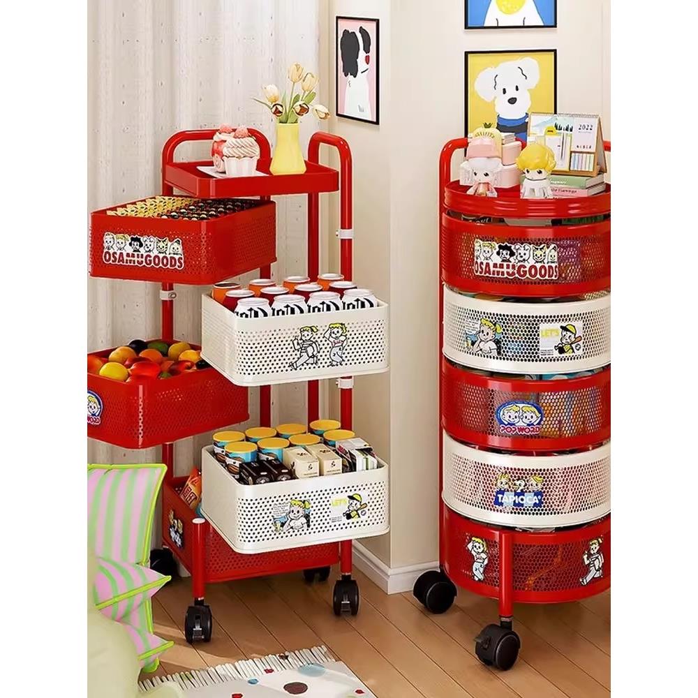 新款多巴胺小推车零食置物架可移动落地家用客厅厨房多层收纳架子