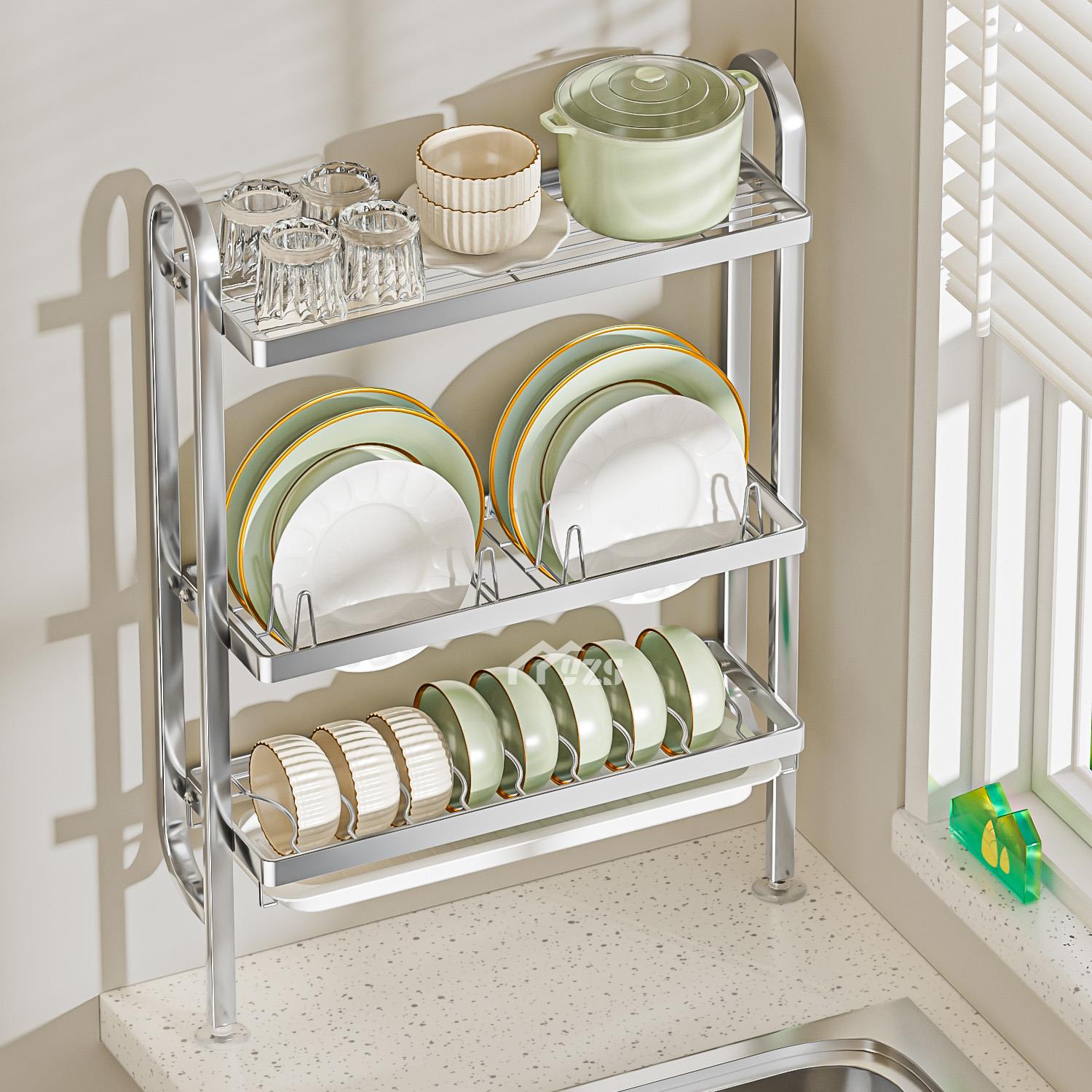 不锈钢厨房置物架水槽窄边沥水碗架免打孔上墙放碗碟盘收纳洗碗架