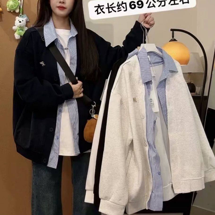 美式潮牌假两件连帽外套女春秋2025新款街头风设计感拼接格子夹克