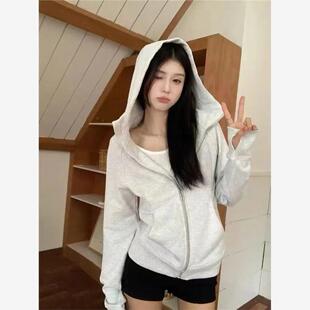 开衫外套2024年春秋新款修身上衣粉色连帽卫衣显瘦运动瑜伽服拉链