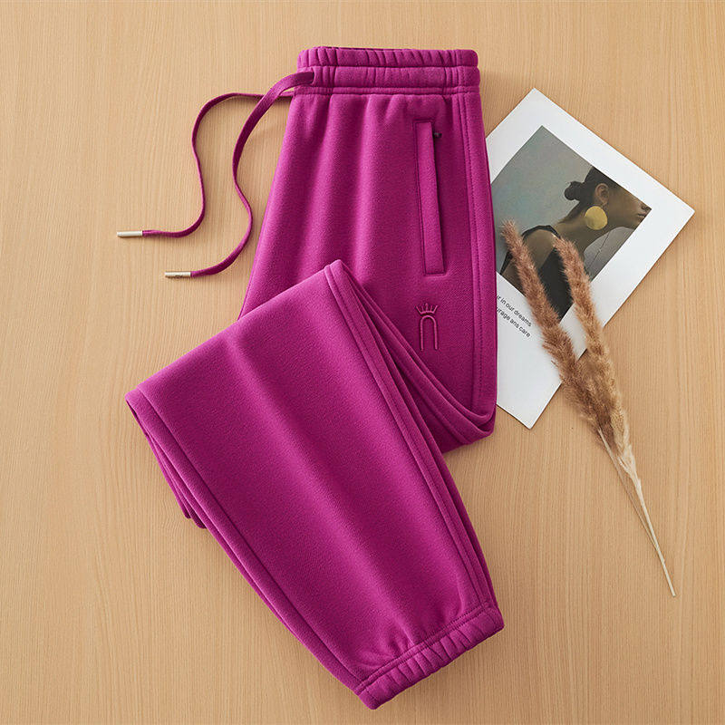 100%棉束脚卫裤女春秋全棉火龙果色运动裤女加绒纯棉女士休闲裤子,女装/女士精品,休闲裤,淘宝优惠券,粉丝福利购,淘宝优惠卷