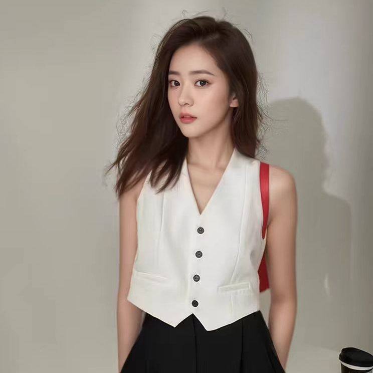 美式复古高级感短款西装马甲开衫外套女夏季无袖坎肩背心外穿上衣