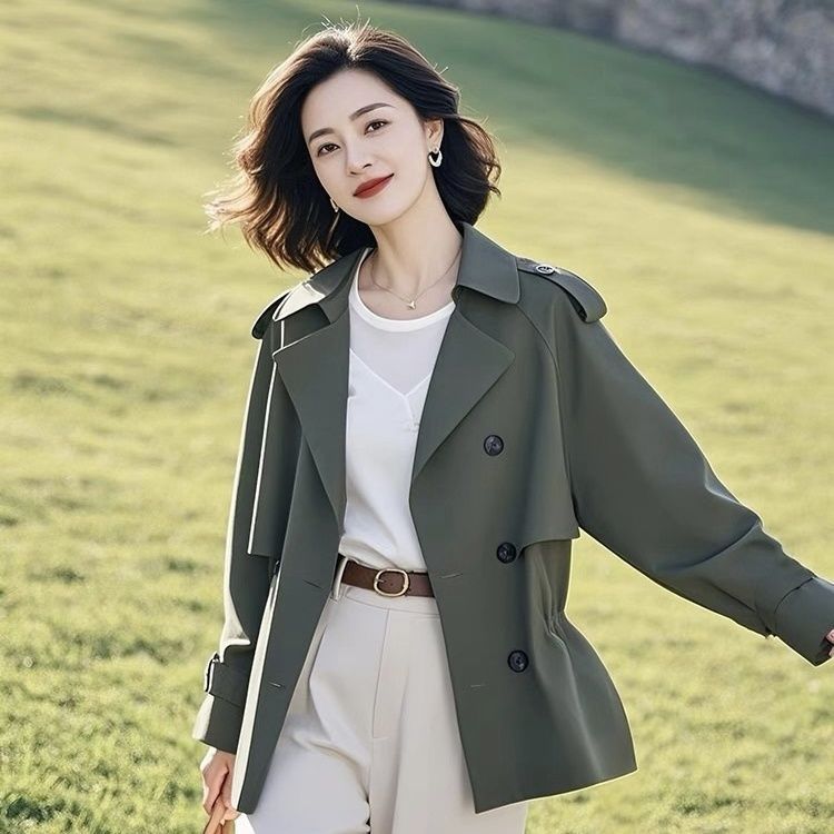 开春2025春季新款独特短款宽松外套女小个子休闲绿色外穿气质风衣