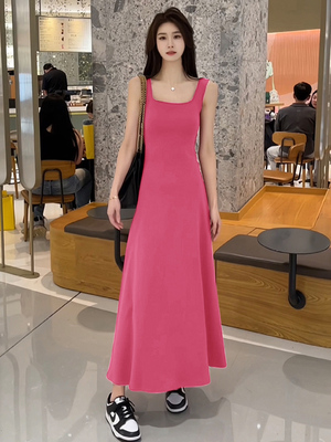 夏季女装2024新款性感辣妹无袖吊带连衣裙收腰修身显瘦包臀长裙子