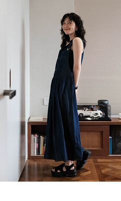 Imudoo新款春夏无袖复古纯色背心文艺简约薄牛仔背带连衣裙