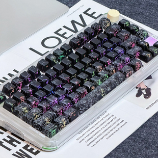 IMD黑色玫瑰透光键帽侧刻个性透光全套118键