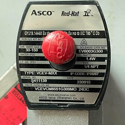 VCEV-MXX ASCO阿斯卡电磁阀 红帽防爆 24VDC 1/4 NPT接口议价维修