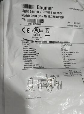 O200.GP-NV1T.72CV/P000 光电传感器 Baumer堡盟背景抑制议价维修