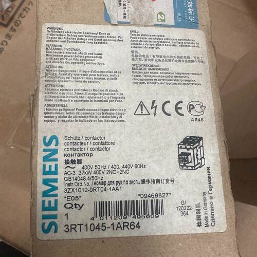 3RT1045-1AR64 接触器 37KW 400V 2NO+2NC工控元器件议价维修