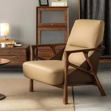 新中式实木沙发椅20o25新款高端黑胡桃木真皮沙发椅客厅单人休闲