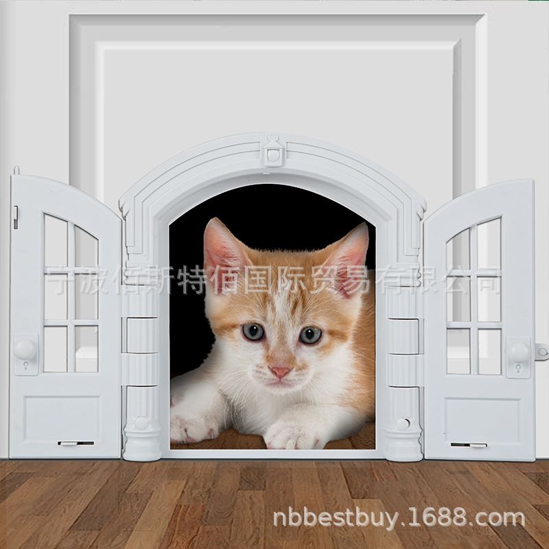 跨境热销French Cat Door 法式宠物自由进出双开门 ABS猫门狗门洞