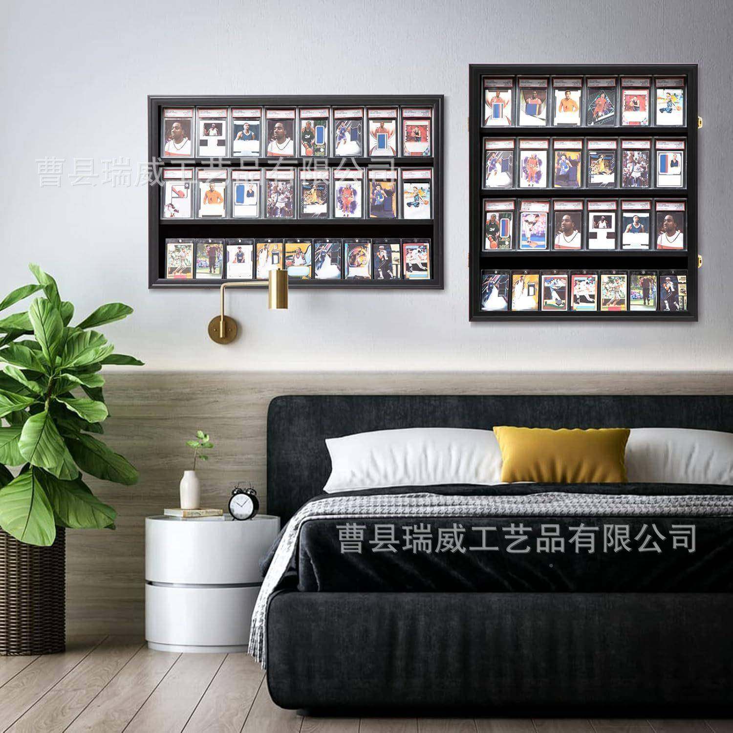 木制棒球卡展示盒壁运挂棒球卡展式多层卡展示足球篮球曲棍动球卡