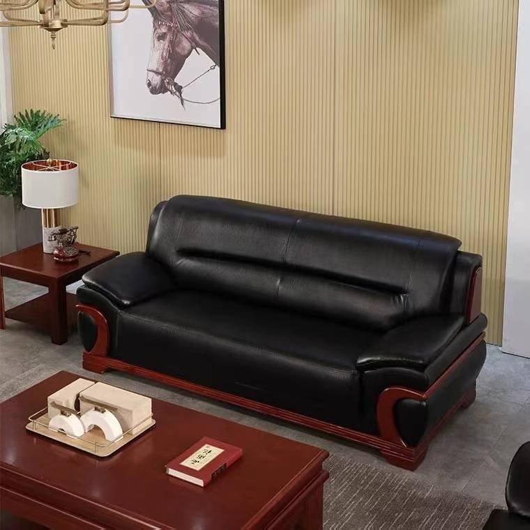 现代简约办公沙发会客接待办公室皮质三人位商务接待沙发茶几组合