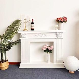 风柜发光物柜欧 饰客厅民宿式 法式 复古雕花壁置炉柜奶油壁炉534装