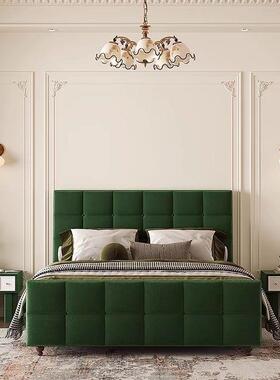 美式MPR现代简布艺床主卧室人双大床高绒靠约背软包绿色高档布公