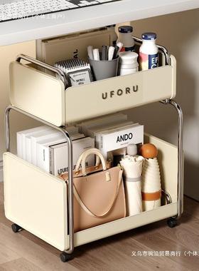 收桌下置物架书架移动收纳柜落地带轮纳10041017书包本收书纳架简