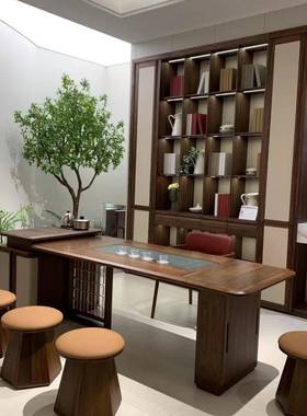 美新中北LER黑胡木茶桌椅组合现代简约家桃用客厅功夫泡茶台式办