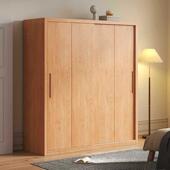 松木推拉门衣柜全实木现代简约用卧衣储松木压纹室儿童衣家橱简易