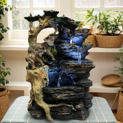 大院象造型假山流客水喷泉摆件厅CKT办公户外花园庭装饰水景树室