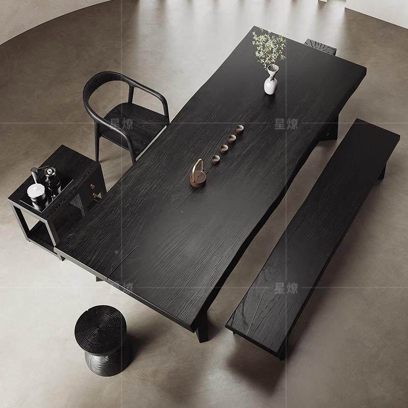 9实接木桌碳化黑大板桌原木会议桌办公桌子待无品牌/茶洽谈茶台长