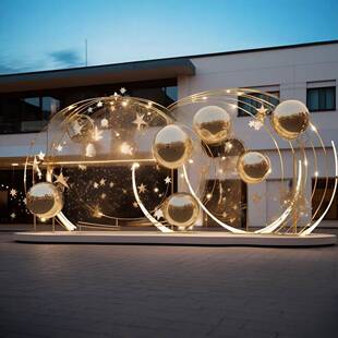 大型发光户铁艺道商场美陈装 摆饰件圣YUL诞节网红外街星星礼包装