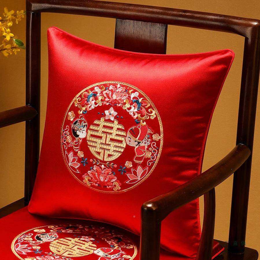 婚新中式红色喜字结抱枕庆F97HMHH6婚房婚礼床头喜婚庆靠靠枕新婚
