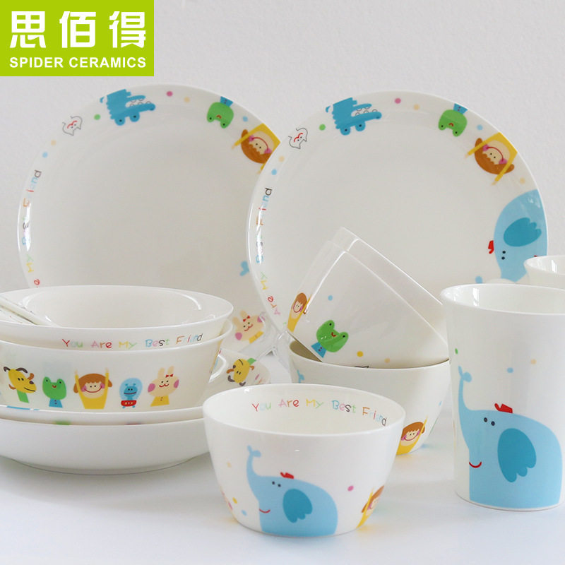 卡通可爱骨瓷餐具套装小套装碗碟盘家用韩式创意陶瓷碗送礼 唐山