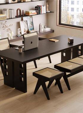 全实木书桌电黑办公桌家用去客厅化工台长方NAJ色形脑桌书作房书