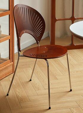 家实木椅贝壳椅用简约靠餐桌椅子复古中古ZRF茶桌轻奢餐感背木椅