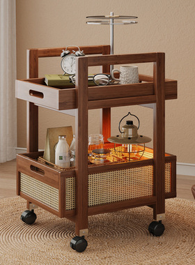 咖啡店书店移动复古推车沙发边几餐厅简易餐车多层置物零食收纳架