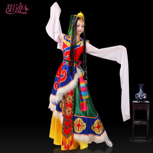 速发藏装 藏袍服饰蒙古表蹈服西藏舞蹈裙舞蹈服 舞演服族演出服水袖