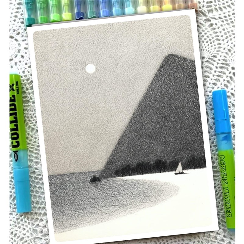 速发素描简约风景卡儿童创意美术明信片素描炭笔线条风景范图