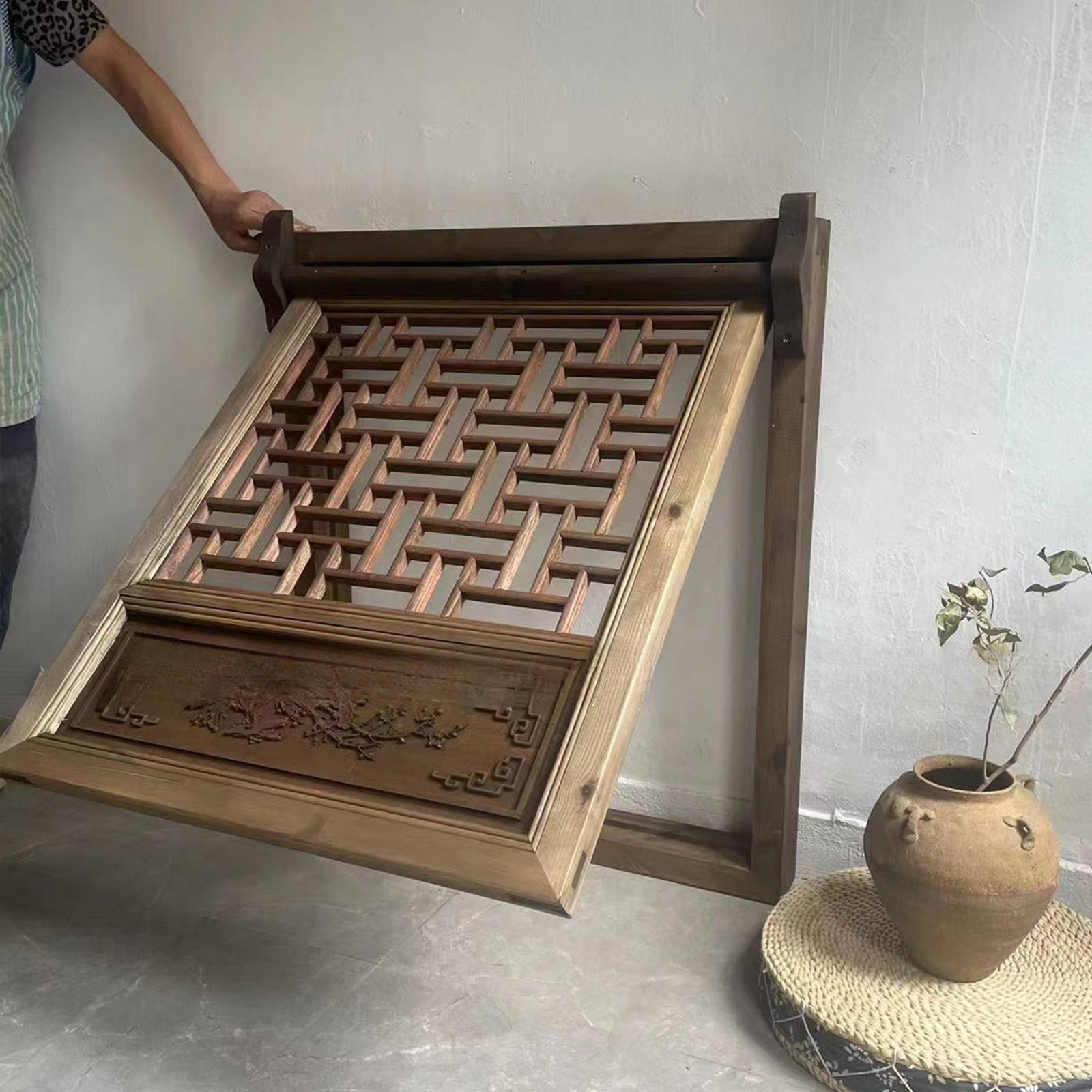 专属制作实木上翻支摘窗户中式仿古做旧门窗推拉窗镂空花格传统复