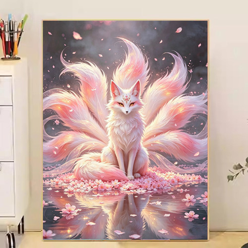 2026新款钻石画樱花九尾狐高颜值手工DIY粘贴画5d满钻十字绣客厅