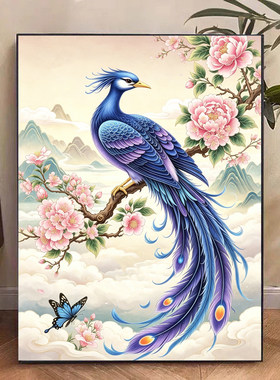 2026新款钻石画蓝孔雀牡丹高颜值手工5d满钻DIY贴钻画客厅装饰画