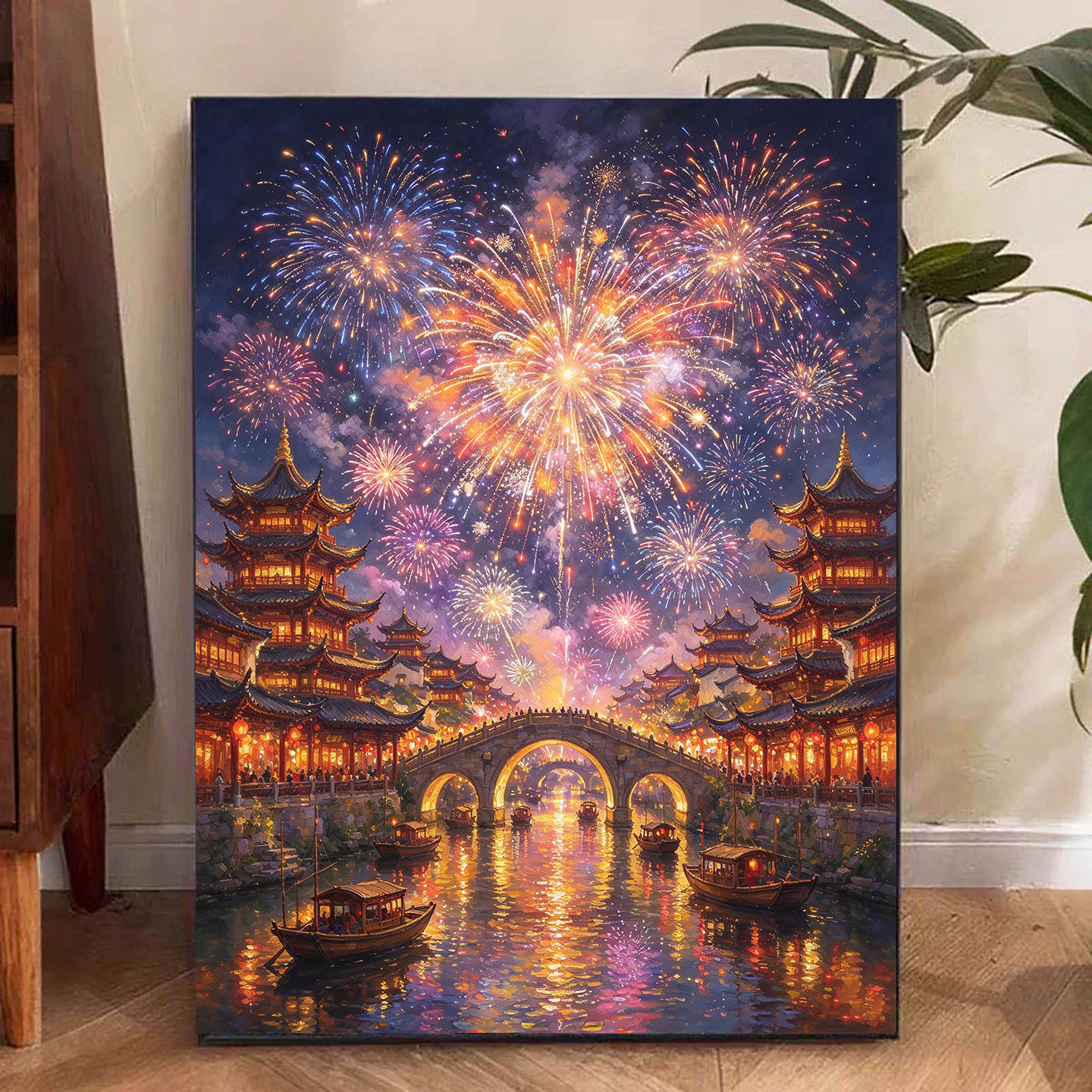 2026新款钻石画风景烟花古镇高难度手工DIY贴画5d满钻十字绣客厅