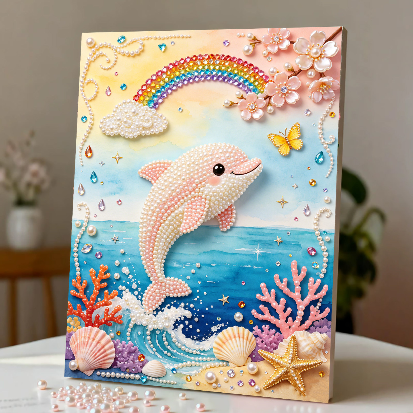 2026新款珍珠画海豚猫咪DIY手工钻石贴画材料高级客厅装饰画摆件