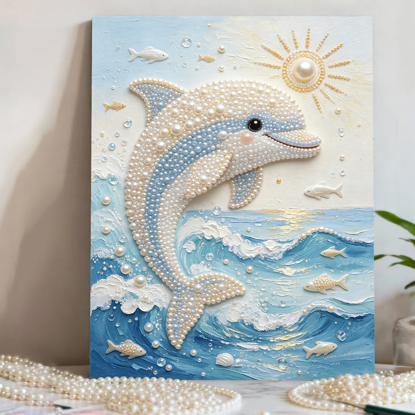 2026新款珍珠画卡通海豚手工DIY钻石贴画材料包客厅装饰画挂画