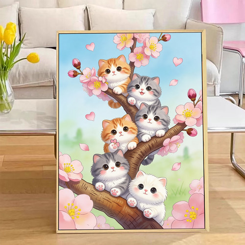 可爱小猫咪钻石画2026新款手工DIY贴画5d带框儿童礼物客厅装饰画