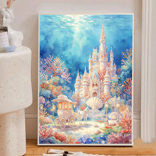 2026新款钻石画海底城堡高颜值手工DIY贴画满钻带框十字绣客厅