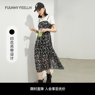 仿佛夏季 顯 黑色吊帶連衣裙碎花氣質(zhì)修身 新款