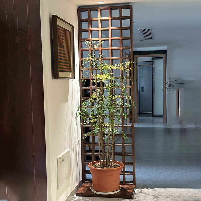 原木屏风定制黑胡桃实木移动客厅玄关镂空隔断简约新中式入户遮挡