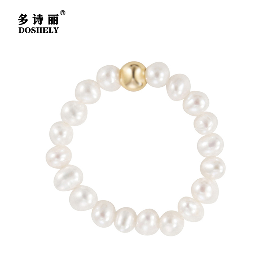 多诗丽天然米粒形淡水珍珠戒指小众气质叠戴指环法式高级感食指戒