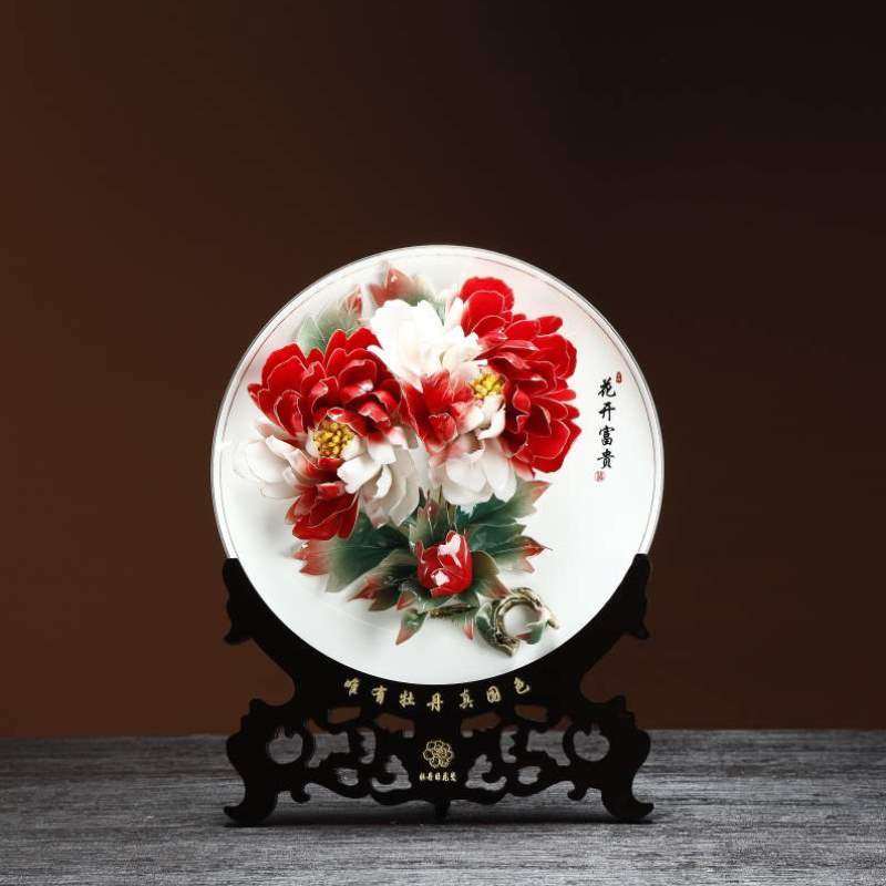 牡丹工艺品客厅瓷手工洛阳礼物乔迁装饰礼品艺术摆件特色陶瓷