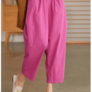 速发子末麻合~小个子棉青休大裤薄款闲码哈伦裤宽松亚麻九分裤